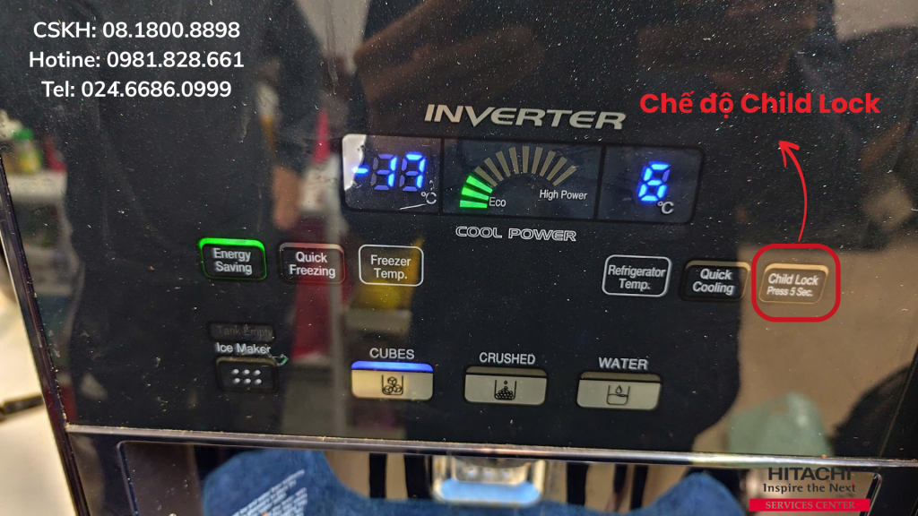 Chế độ Child Lock trên tủ lạnh Hitachi